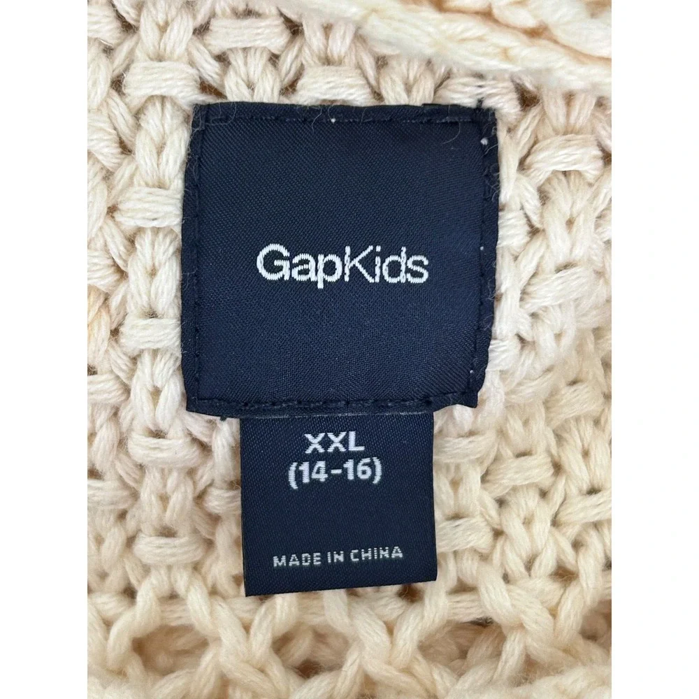 Gap Kids Sweater Size XXL Beige Chunky Open Knit One Button Pocket Long Cardigan